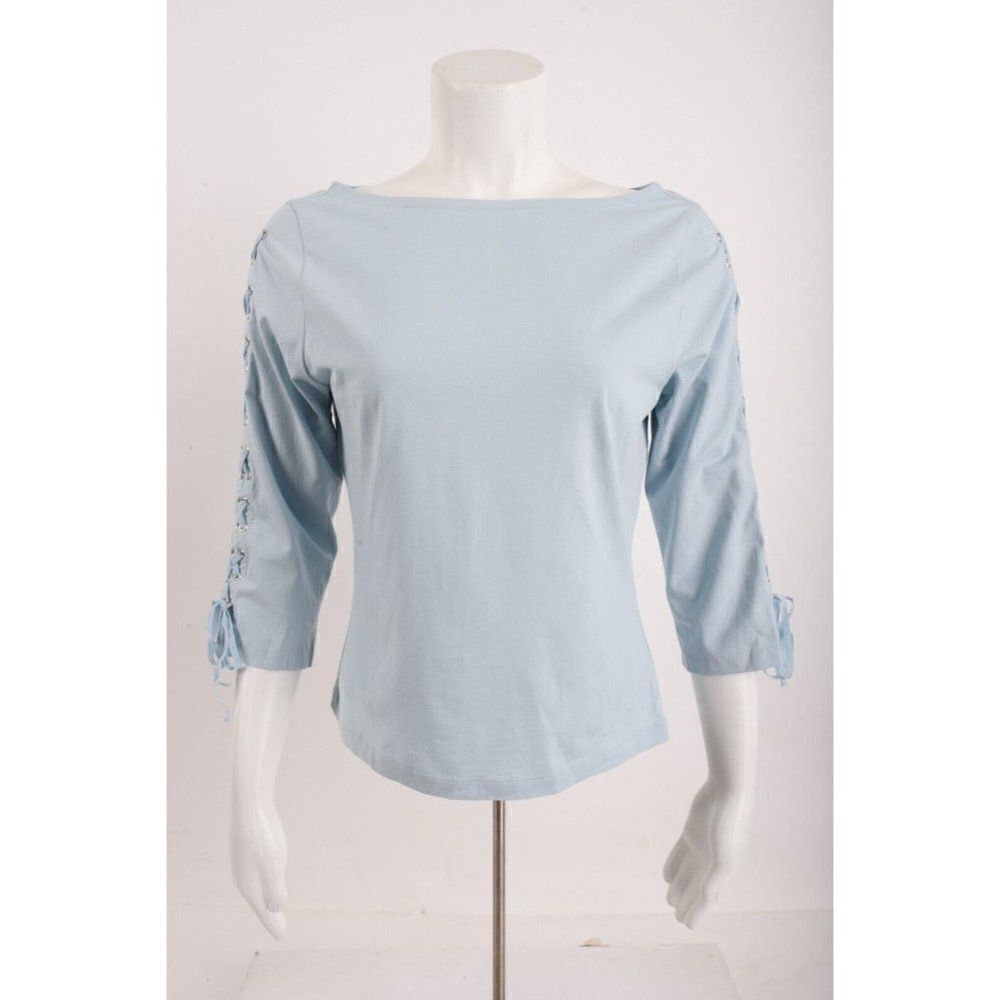 The Limited Stretch Womens Blue Pullover Criss Cross Grommet Shirt Top US M